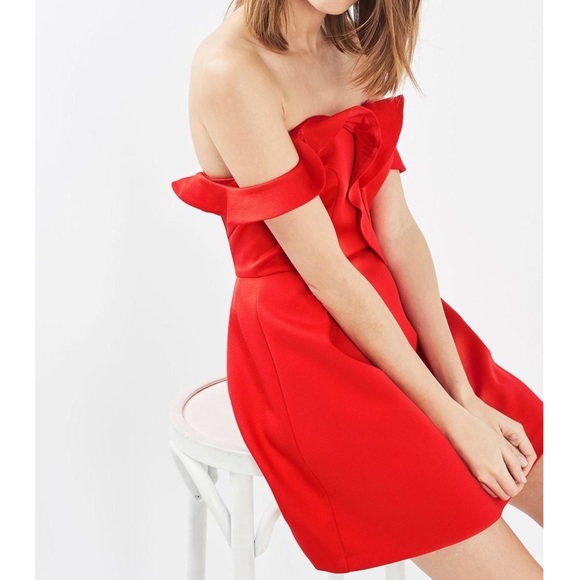 [ new ] Topshop Ruffle Bardot Mini Dress - Picture 2 of 8
